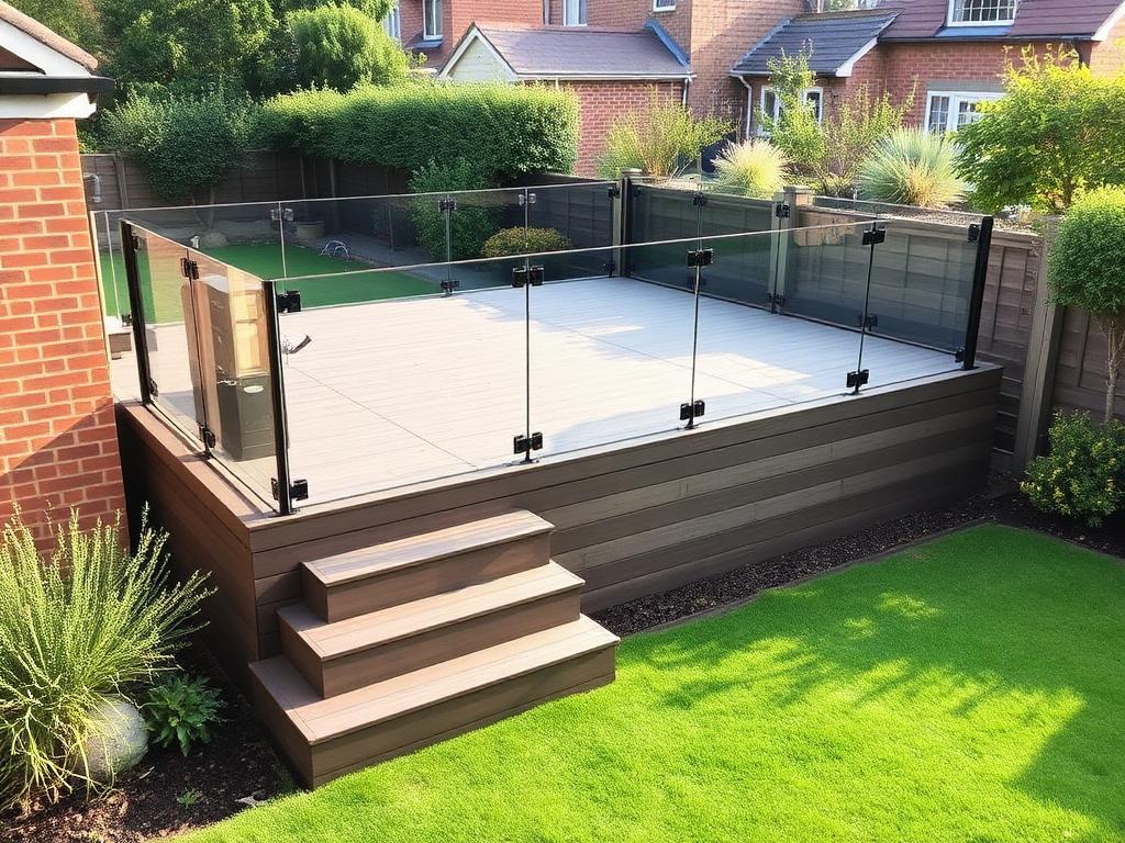 Raised composite deck with glass balustrade