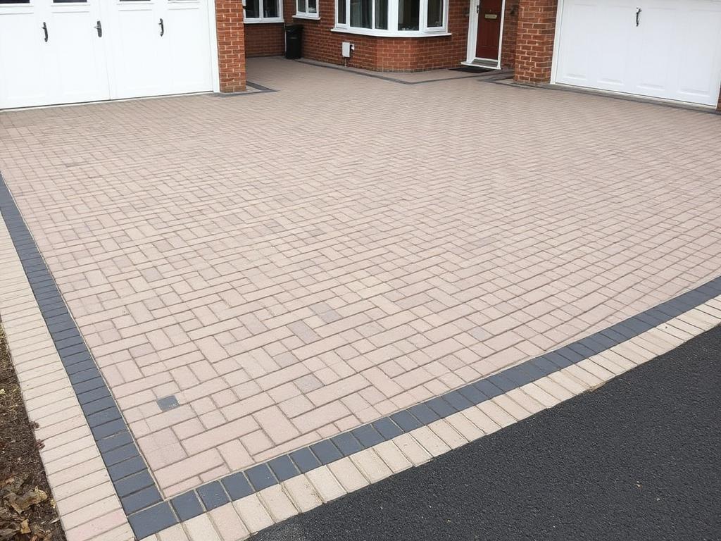New block paving driveway at a UK home with contrasting edging