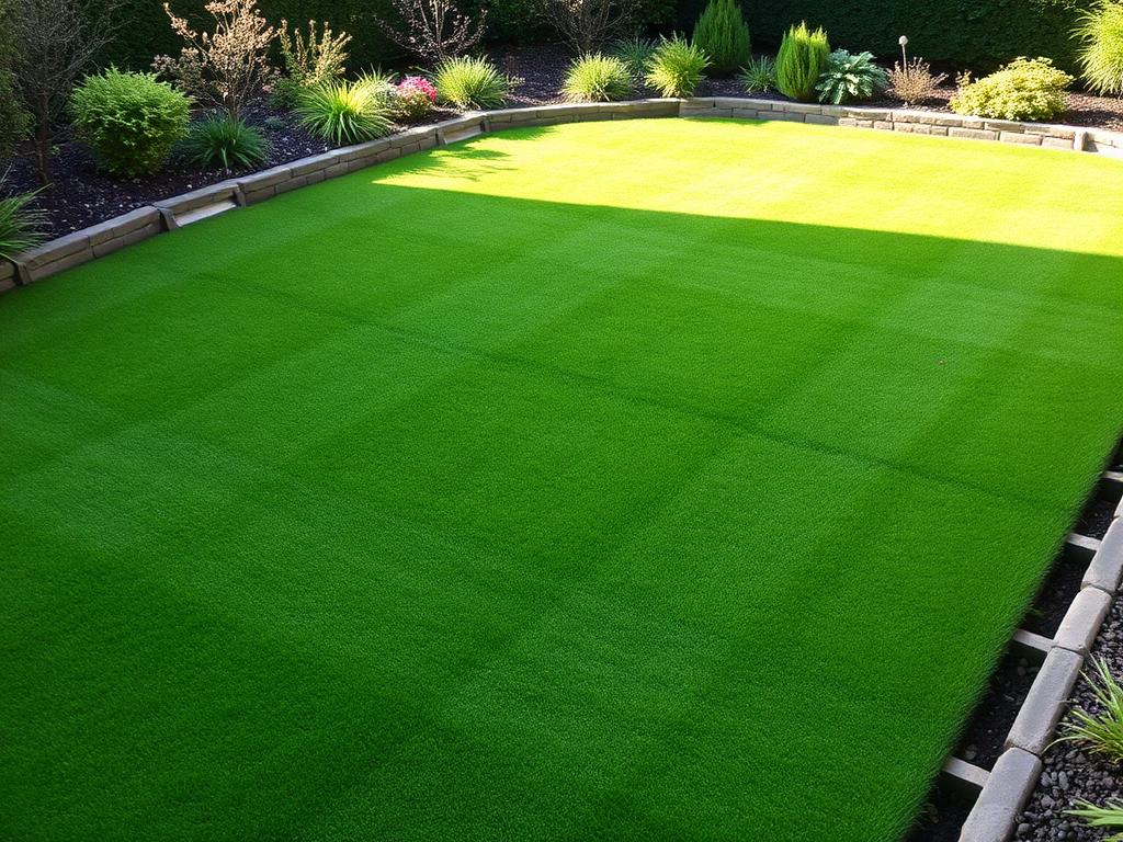 Freshly laid lawn with neat stone edging in a UK garden